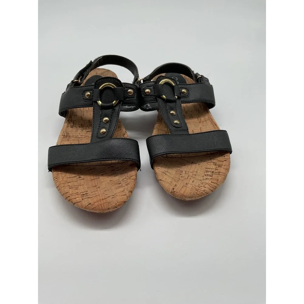 Jacqueline Smith Sandals‎ Cork Wedge Heel Ankle Strap Gold Women's size 9